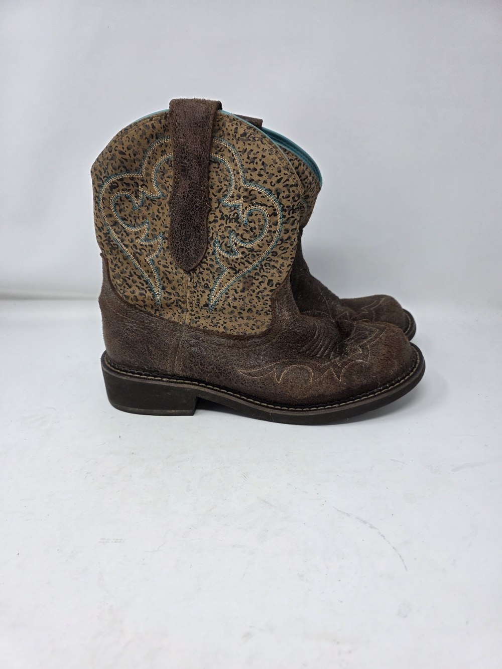 Ariat Fatbaby Heritage Cheetah Leopard Print Western Boots Brown Turquoise 10